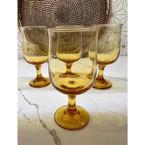 Connoisseur Tawny Water Goblets | Libbey Glass Co | MCM Amber‎ | Set of 4